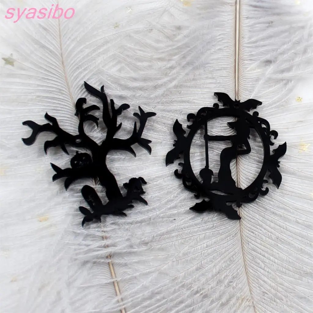 (По 4 шт.) Акриловые серьги в виде дерева Хэллоуина ведьма Кот летучая мышь призрак