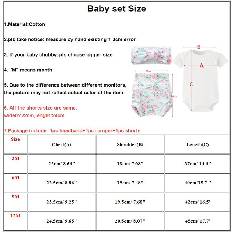 Conjunto de ropa para ni&ntilde;a reci&eacute;n nacida, Pelele de manga corta, Tops, pantalones cortos con lazo, diadema, 3 uds.-1