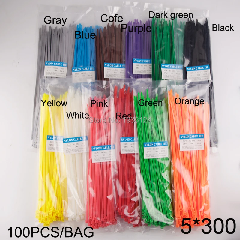 100 шт./пакет 12 Цвет 5 мм * 300 Ширина 4 8 самозажимная нейлоновая стропа провода