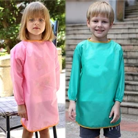 unisex apron candy color front pocket long sleeve waterproof non woven fabric apron painting craft art kitchen aprons 4 12y