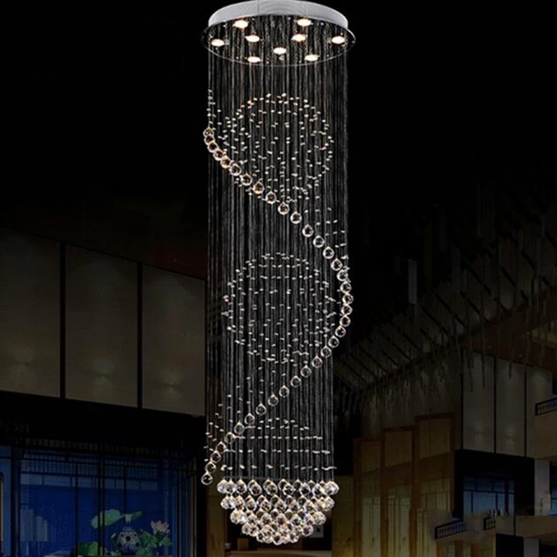

Modern Long LED Spiral Living Crystal Chandeliers Lighting Indoor Fixture for Staircase Stair Lamp Showcase Bedroom Hotel Hall