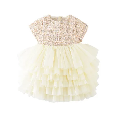 

Summer new Korean version 2-7 years old cute girl baby small fragrance short-sleeve dress children mesh gauze cake dress