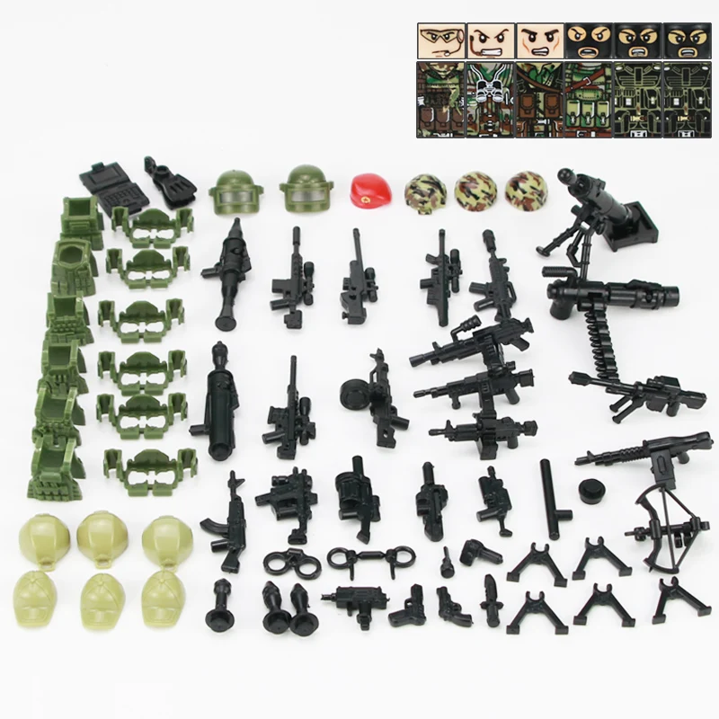 

WW2 Military Weapon Accessories Building Blocks WW2 Soviet Union Army Soldiers Figures Gun Helmet Parts Bricks Toys For Children
