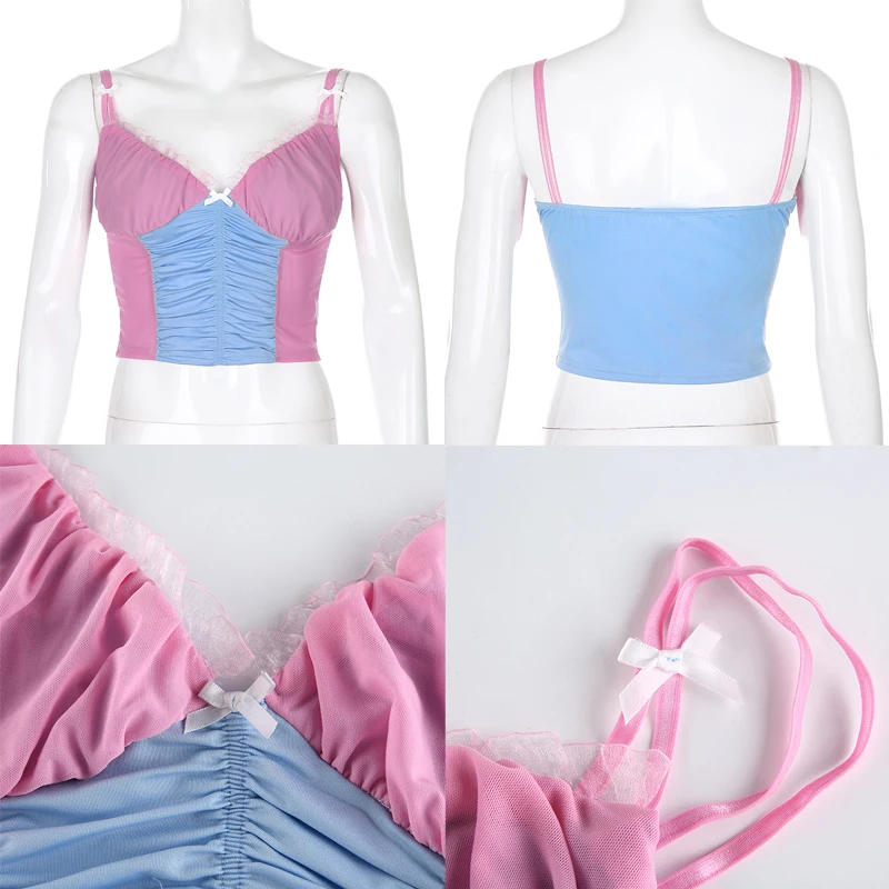 Летние женские топы на бретельках пикантные Лоскутные сетчатые укороченный топ