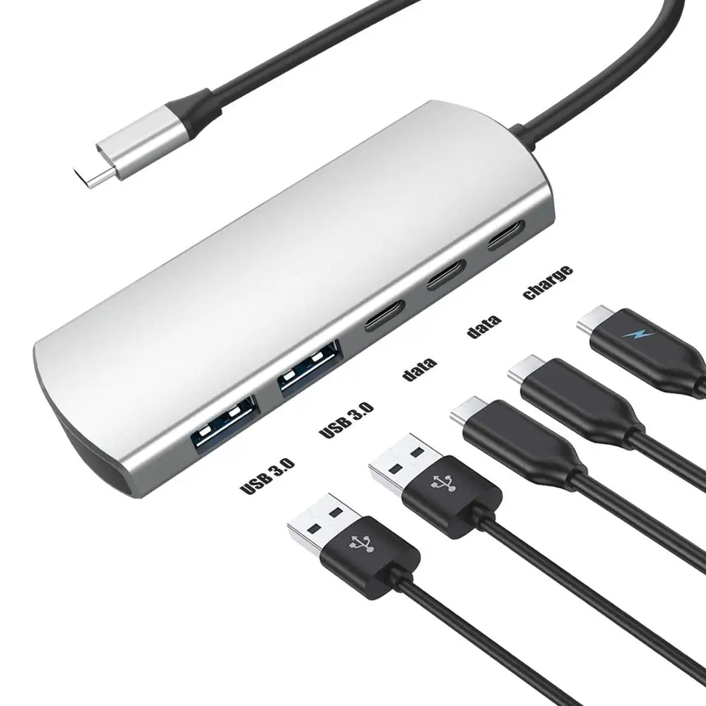 

5-In-1 Type C Hub USB C to USB 3.0 Ports USB-C Data Charging Hub For MacBook With PD 60W
