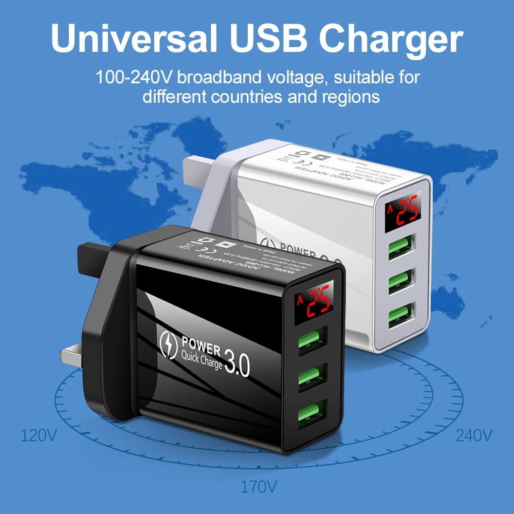 USB зарядное устройство 30 Вт светодиодный дисплей QC быстрое для Iphone Samsung Huawei Xiaomi