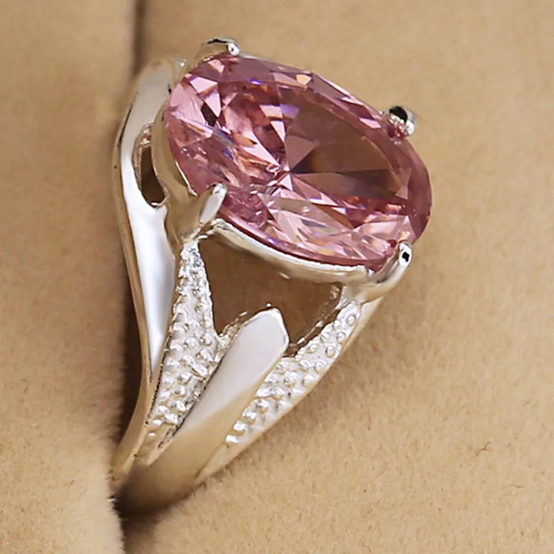 

Pink Crystal Cubic Zircon Women Ring Princess Female Finger Ring Engagement Party