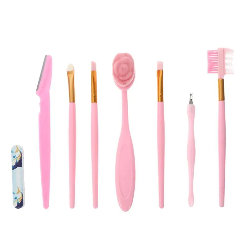 

Набор кистей для макияжа из 8 предметов с пластиковой ручкой, набор кистей из искусственного волокна, пилки для ногтей, наборы инструментов ...