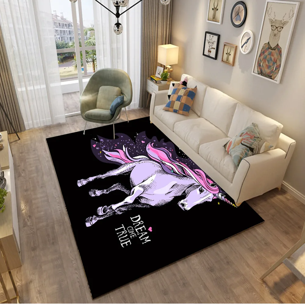 

Мультяшный ковер с единорогом, детские коврики для игровой зоны, Детский напольный коврик для ползания, мягкая фланелевая детская комната, ...