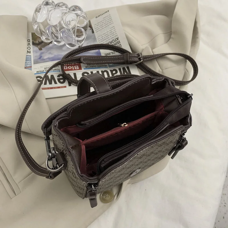 

Vintage PU Leather Women's Plaid Small Crossbody Bags Casual Elegant Square Handbags Female Luxury Quality Shopping Shoulder Bag