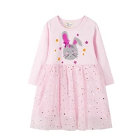 new arrival animal rabbit applique princess girls dress mesh party tutu birthday childrens clothes dress for autumn