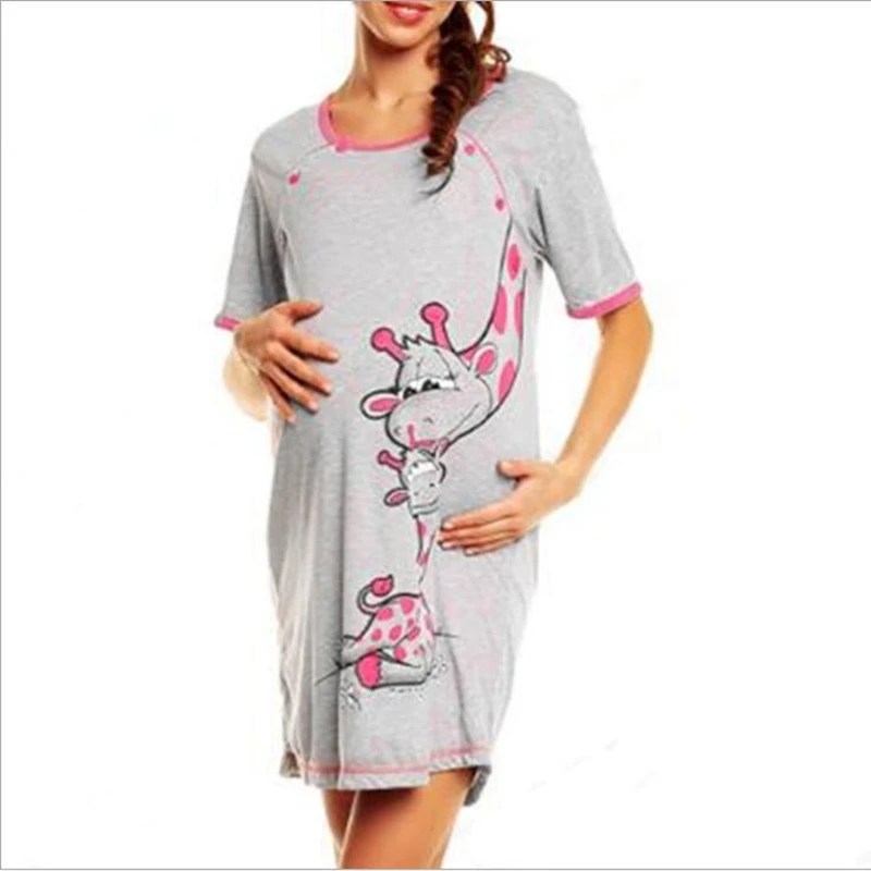 

2020 Maternity Dress Women Cartoon Print Short sleeve Nightdress cotton Pregnant casual clothes summer Maternity Dress