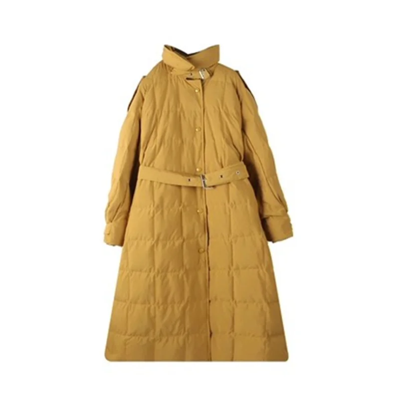 

Winter 2019 new female down jacket medium long white duck down loose cotton large size fashion comfortable pure color overcoat
