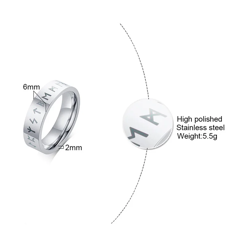 Engraved Norse Pagan Viking Rune Women Ring Stainless Steel Silver Color 6mm | Rings