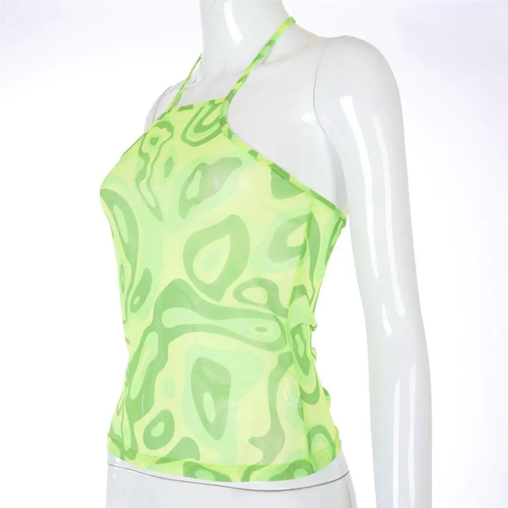 

Lace Halter Sleeveless Printed Camisole Slim Summer Sleeveless Crop Female Comfortable Tops Camisole Shirt Top V1J0