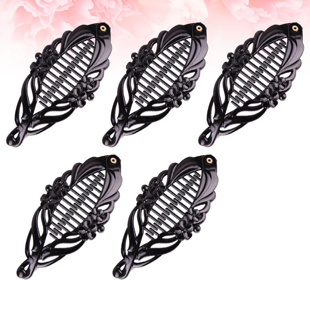 

5pcs Floral Banana Hair Clips Black Hair Ponytail Holder Hair Comb Hair Accessories for Girls (Large)