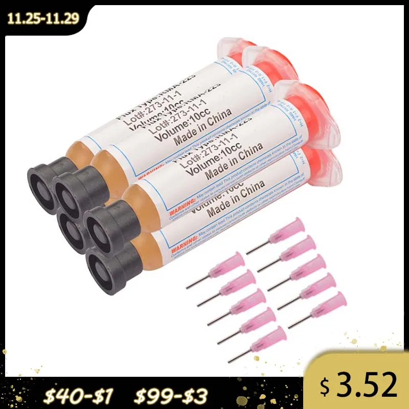 

5pcs 10cc Solder PCB SMD Soldering Paste Flux Grease RMA223 RMA-223 For Chips Computer Phone LED BGA SMD PGA PCB DIY Repair Tool