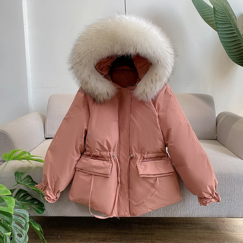

Женский пуховик с капюшоном, теплая парка на белом утином пуху, с воротником из 2020 натурального меха, зимняя короткая верхняя одежда, 90%