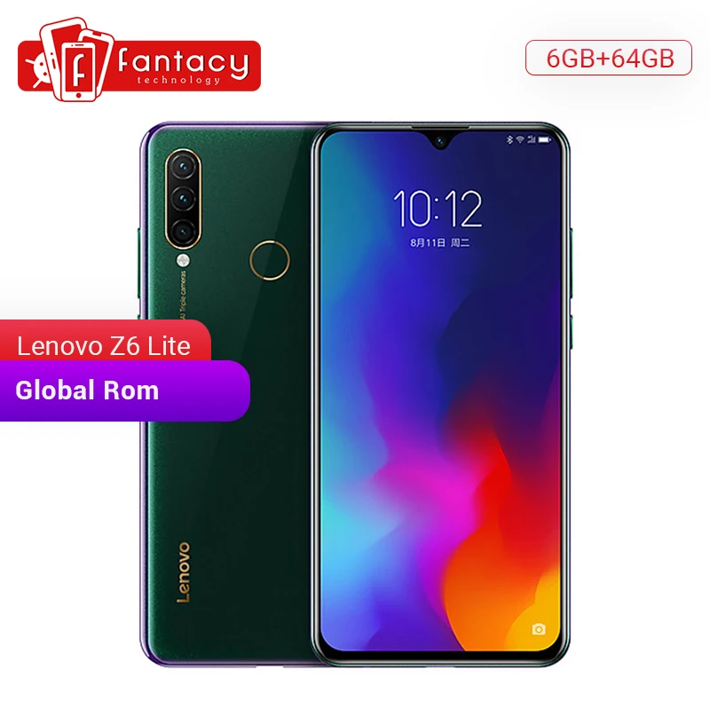 Lenovo Z6 Lite с глобальной прошивкой, 6 ГБ, 64 ГБ, восьмиядерный смартфон Snapdragon 710, экран 6,3 дюйма, тройная камера, Android 9,0, быстрая зарядка