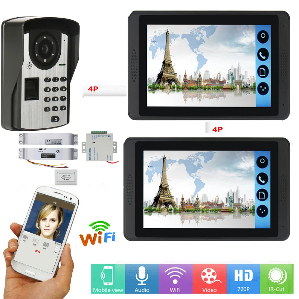 Password Fingerprint IR Camera 7Inch Wifi Wireless Video Door Phone Doorbell Visual Intercom System APP Remote Unlock | Безопасность и