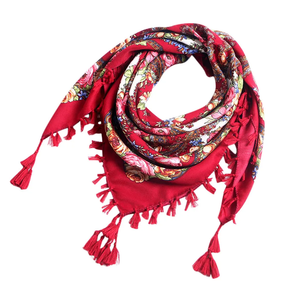 Women Ethnic Style Retro Scarf Tassel Knot Square Spring Summer Autumn Winter Travel Shawl Fashion Casual Warm 2019 New | Аксессуары для