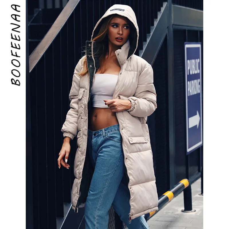 BOOFEENAA модная зимняя длинная куртка с капюшоном женская одежда 2019 парка пуховик