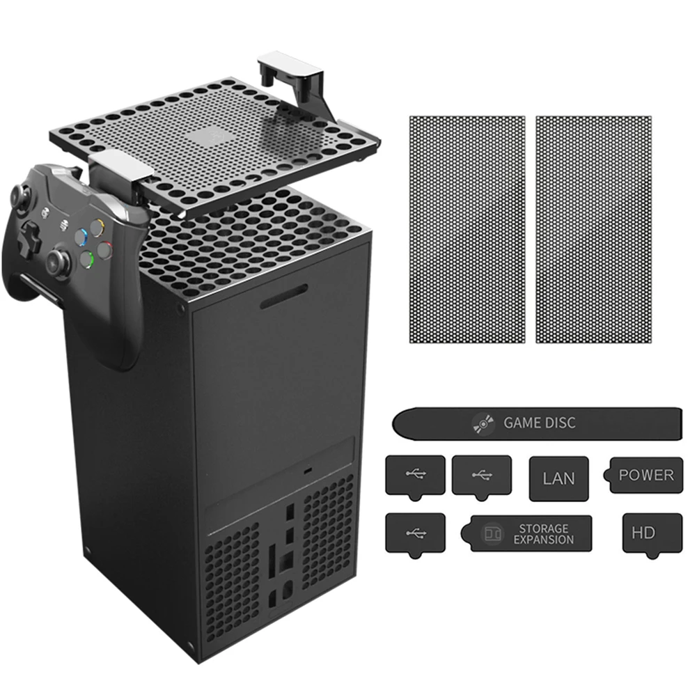 Game Host Dustproof Cover for Xbox Series X Gaming Console Dust Cover Dustproof Net Rack Headset Holder Dust Filter Accessories