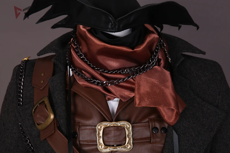 MMGG Bloodborne Косплей Охотник Ludwig Косплей Костюм кожаный жилет пальто брюки шляпа шарф часы ожерелье маска 14 шт. набор