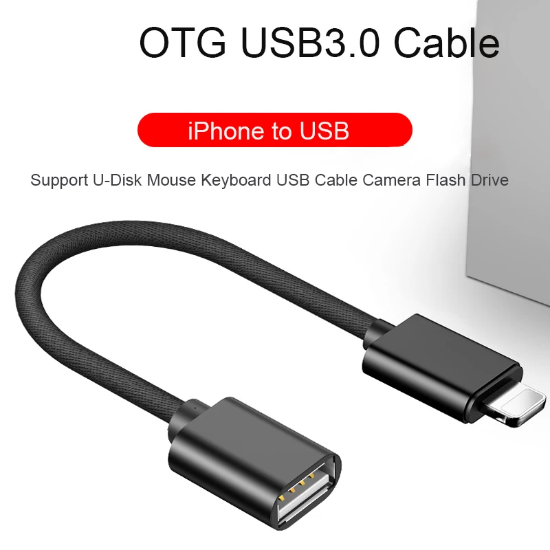 8 pin OTG adapter to USB for Apple  Camera Adapter for lightning iOS 13 14 USB Male To Female Cable For IPhone 6 7 8 X OTG Cable