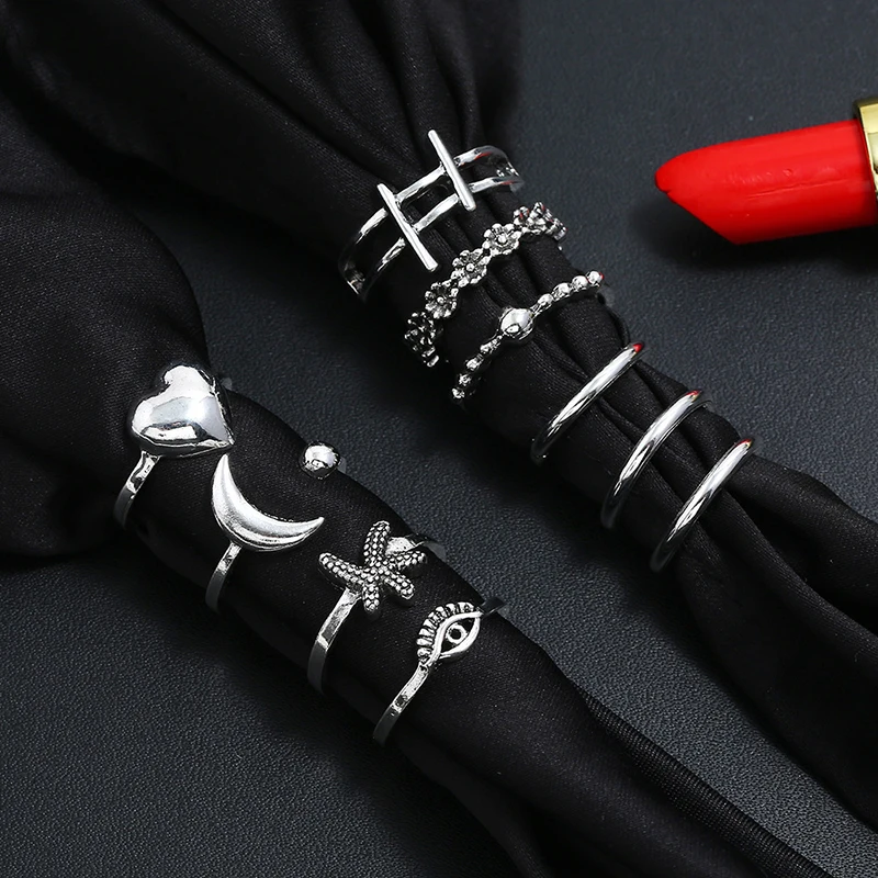 10 шт./партия для женщин набор колец в богемном стиле ретро луна звезды глаз цветок