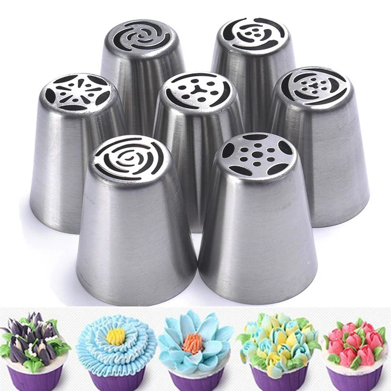 

7PCS/Set Stainless Steel Russian Tulip Icing Piping Cake Nozzles Pastry Decoration Tips Cake Decorating Tools Bakeware Tube Mold