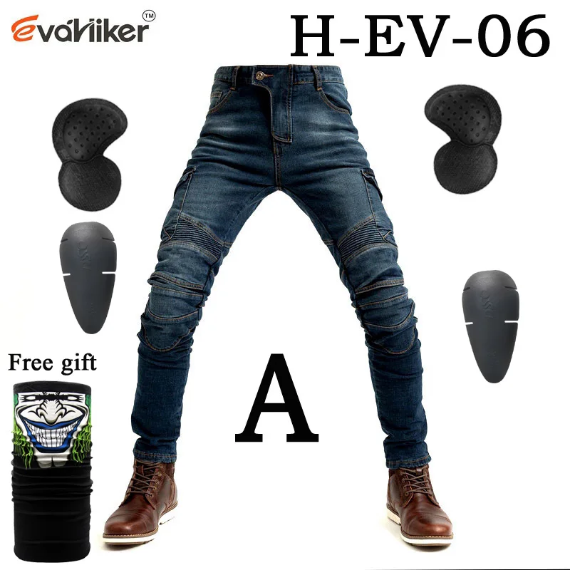 H-EV-06 Blue A Дизайн мотоциклетные брюки мужские мото джинсы Защитное снаряжение для езды на велосипеде мотоциклетные брюки 718 штаны для мотокросса С Prote - Цвет: H-EV-06 Blue A