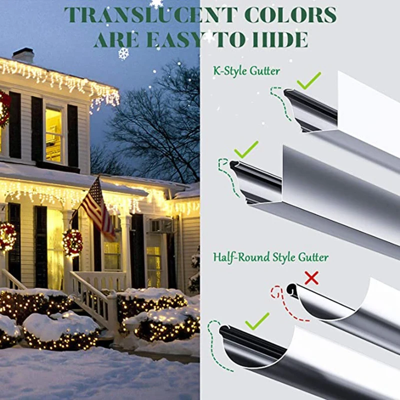 

100Pcs Gutter Hooks for Lights, Christmas Light Clips, Durable Weatherproof Gutter Hang Hooks for Outdoor String Lights