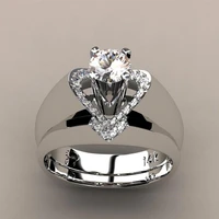 fashion female crystal white wedding ring set luxury 925 sterling silver heart promise engagement bridal wedding rings for women