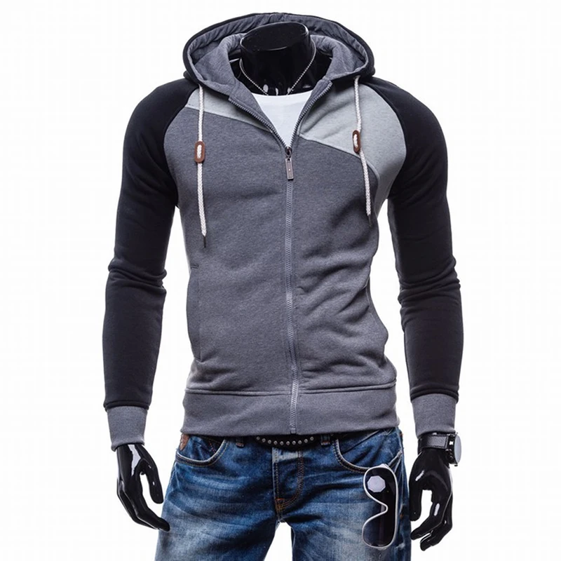 Весенне-осенняя мужская куртка с капюшоном толстовки в стиле хип-хоп на молнии