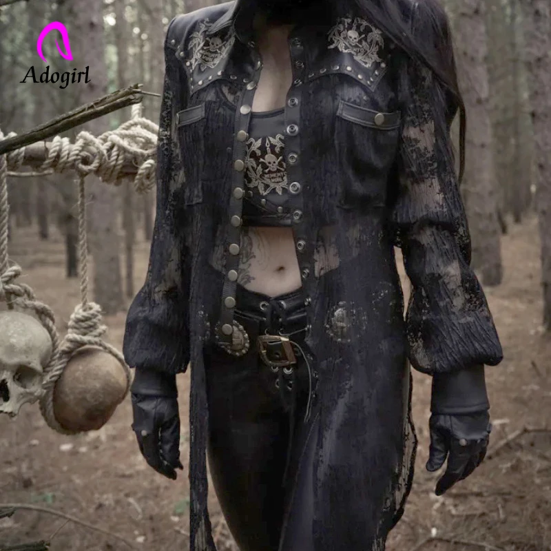 Черная Готическая верхняя одежда Adogirl в стиле панк черная кружевная Лоскутная