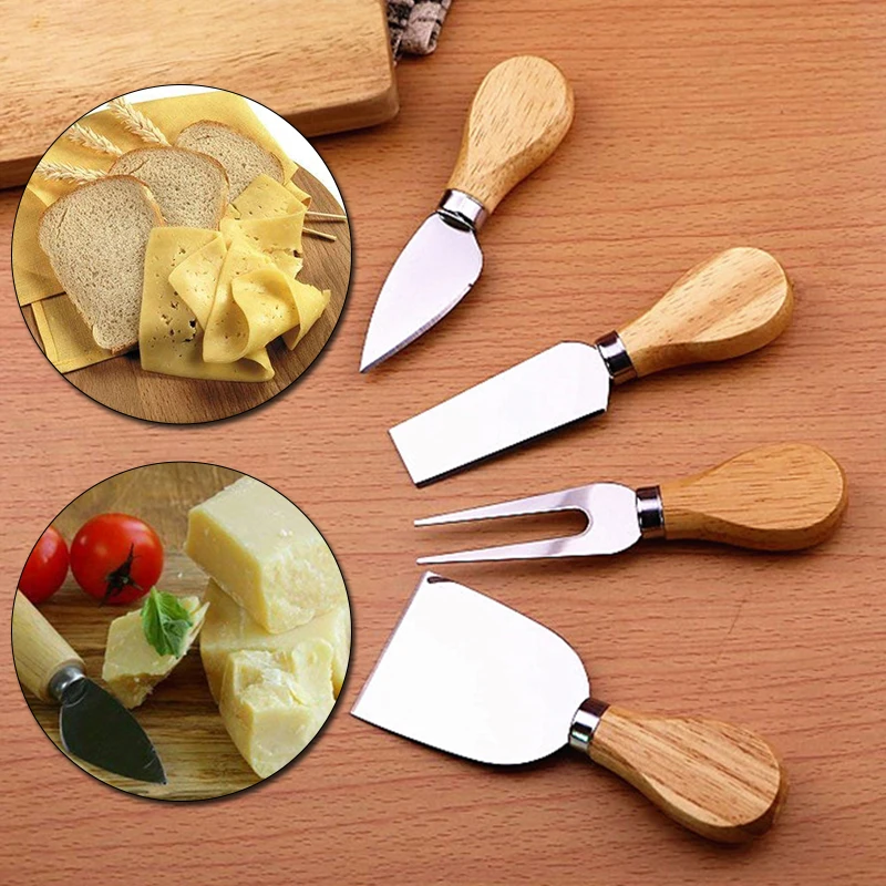 

4Pcs/Set Wood Handle Cheese Cutter Kit Cute Portable Cheese Shovel Fork Slicer Kitchen Cheedse Cutter Useful Cooking Tools