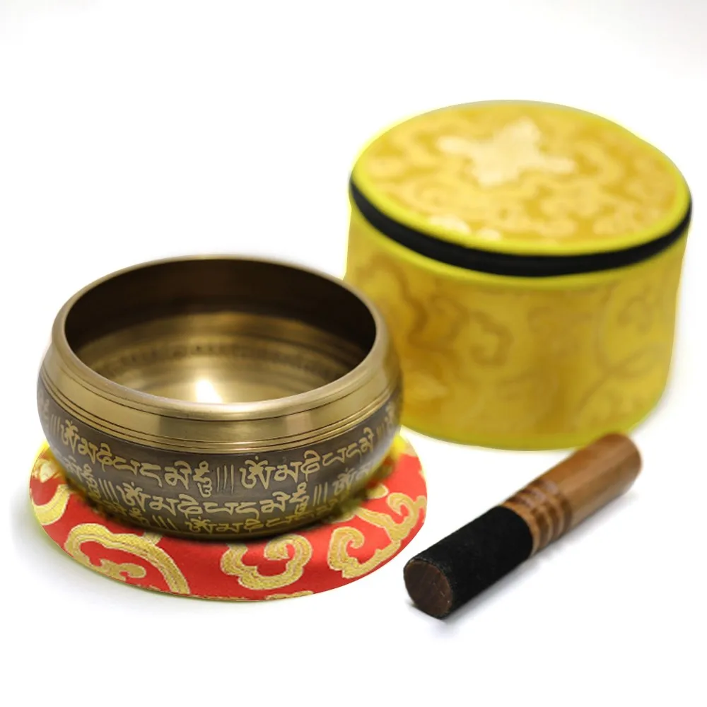 

Tibetan Singing Bowl Set Meditation Sound Bowl with Singing Bowl Mallet Silk Cushion and Storage Bag for Healing Mindfulness