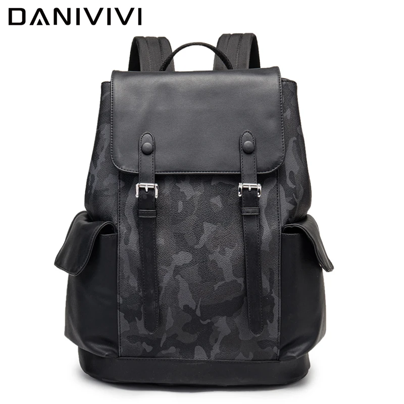 Fashion Camouflage Backpack Men Large Capacity Travel Backpack Leather Men's Bag Laptop Bagpack Black Waterproof Male Mochila