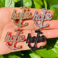 5pcs anchor hope word charm jewelry making bling zirconia paved gold plated letter pendant women bracelet necklace diy accessory