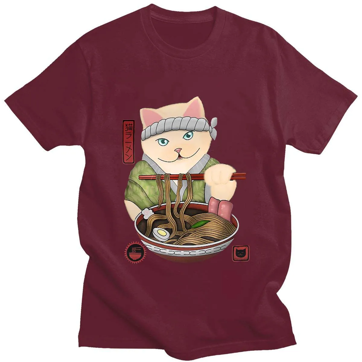 

Japan Summer Neko Ramen Kat Anime T-shirt Men High Quality Esthetic 100% Katoen Cool Vintage T-shirt Harajuku Streetwear