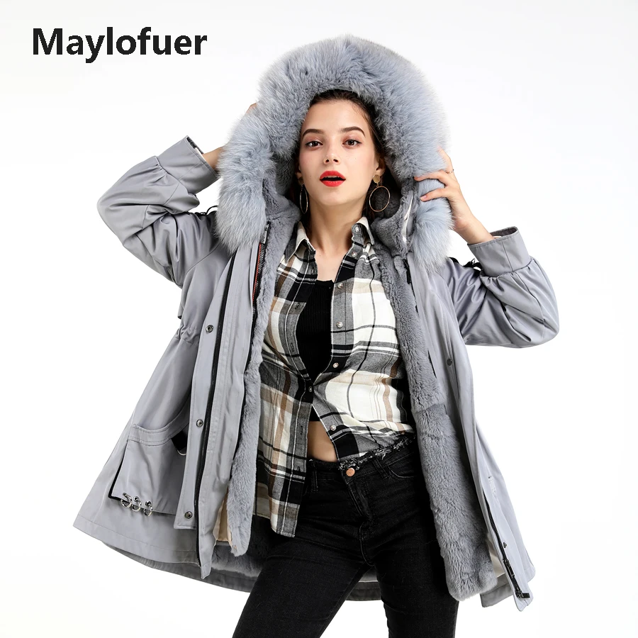 Maylofuer 2019 новая парка из натурального меха съемная Женская с воротником лисьего и