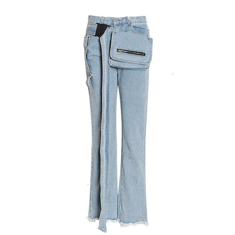 

Harajuku Designer Stylish High Waist Pocket Purse Women Denim Jeans Japanese Europe Flare Pants Long Trousers