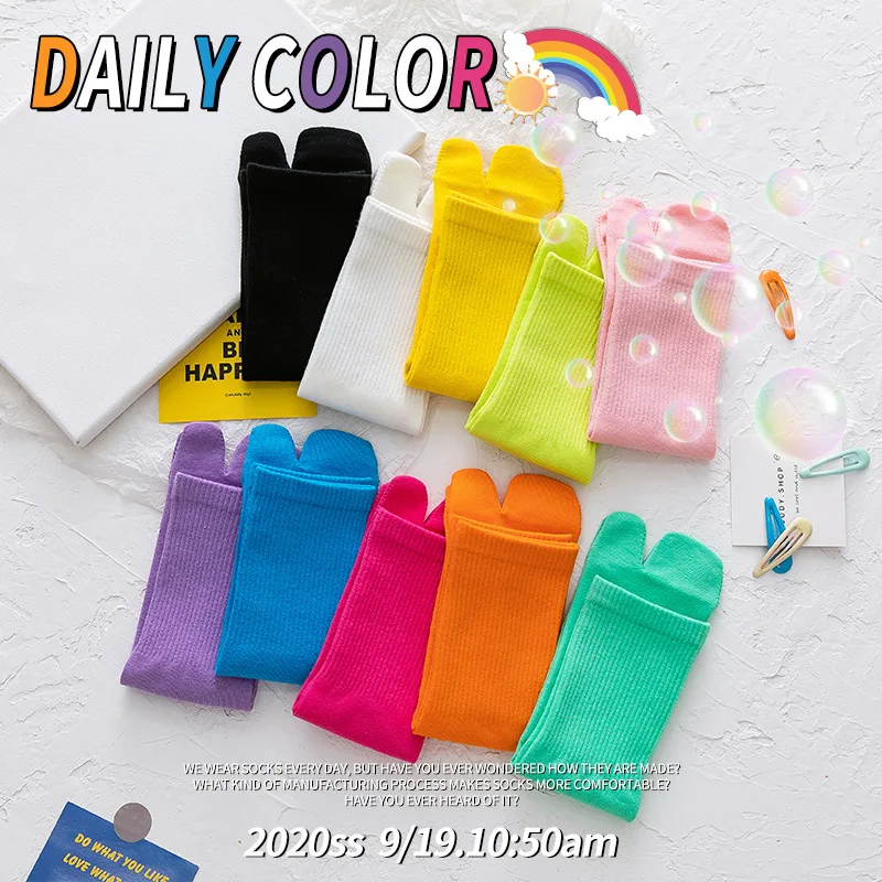 

3 Pairs Women Solid Color Stocking Cotton High Socks Non-slip Two Finger Foot Socks Comfortable Stocking Pretty Fashion Socks