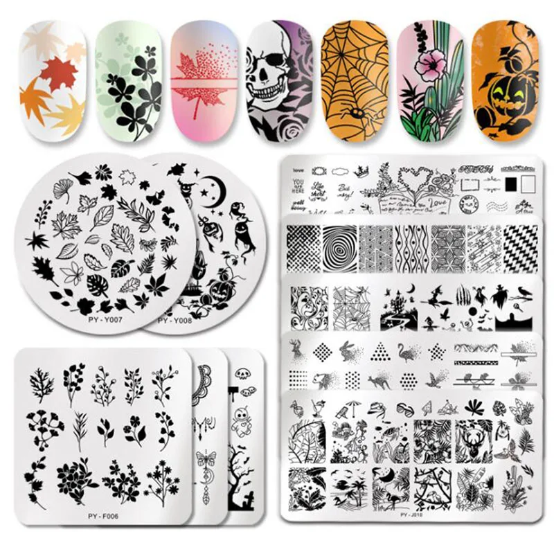 12*6cm Rectangle Nail Stamping Template Halloween Style pumpkin Spider Web Flower Patterns DIY Nail Designs Manicure Stamp Plate