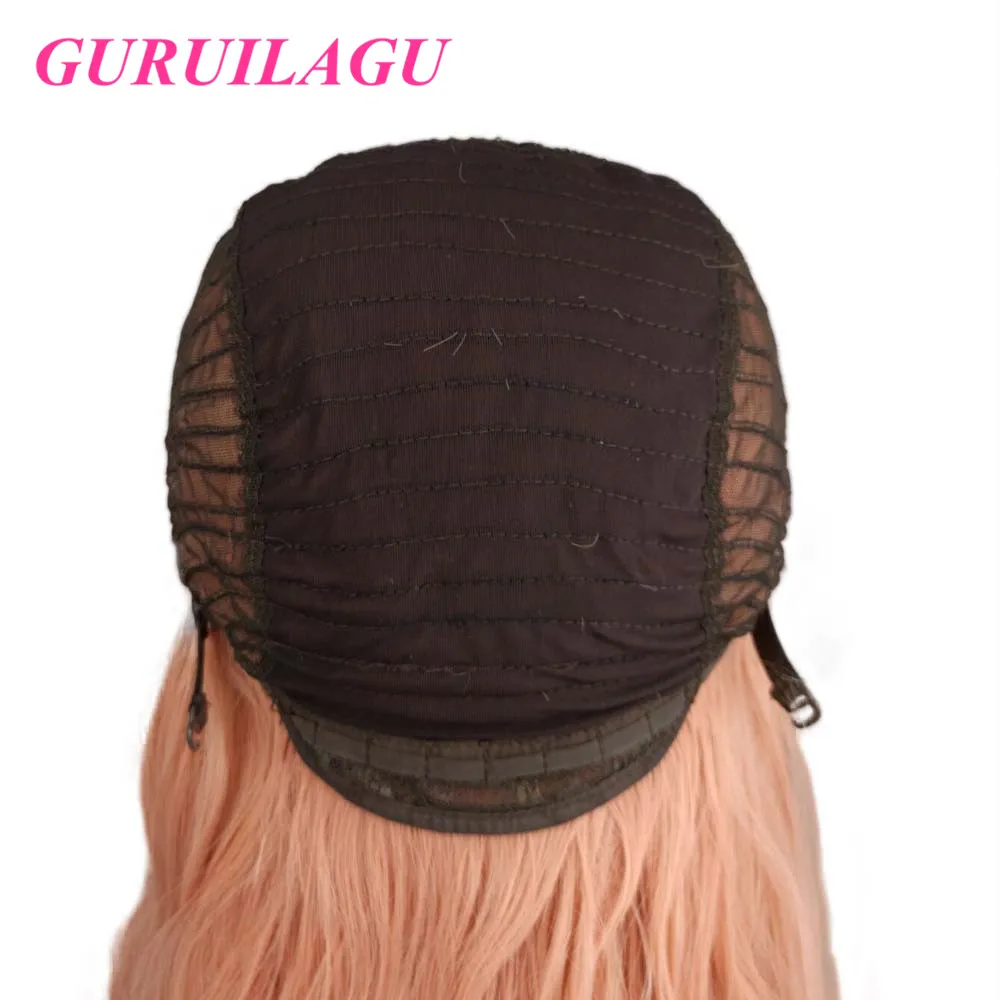 

GURUILAGU 13*4 Lace Front Body Wave Wigs for Black Women Synthetic Hair Lace Front Wig High Temperature Fiber Pink Wig Long