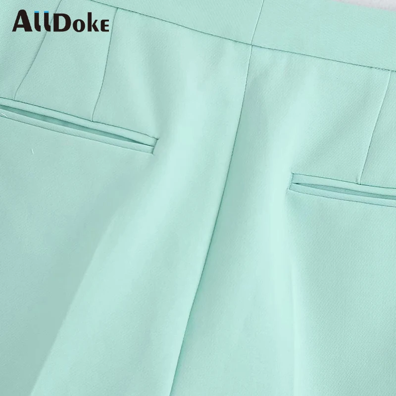 

ALLDOKE high waist casual blazer pant women summer double pockets trousers femme ladies office long flare pants mujer