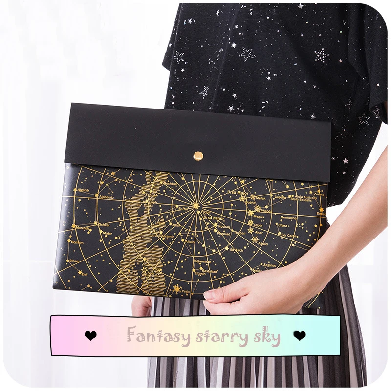Креативная папка для документов с изображением звездного неба А4 матовая черная