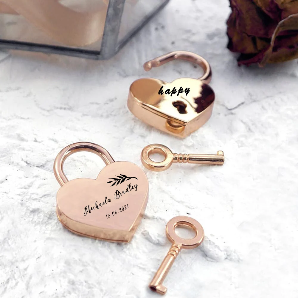 

Metal Heart Engraved Shaped Padlock Rose Gold Heart-Shaped Love Lock With Key Valentine's Day Gift Bridge Couples Gifts Locks