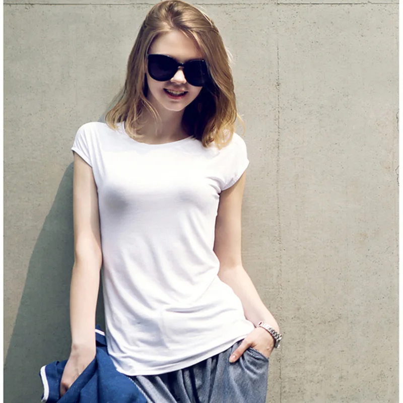 Однотонная простая футболка Женская Повседневная Хлопковая женская одежда 2019 с
